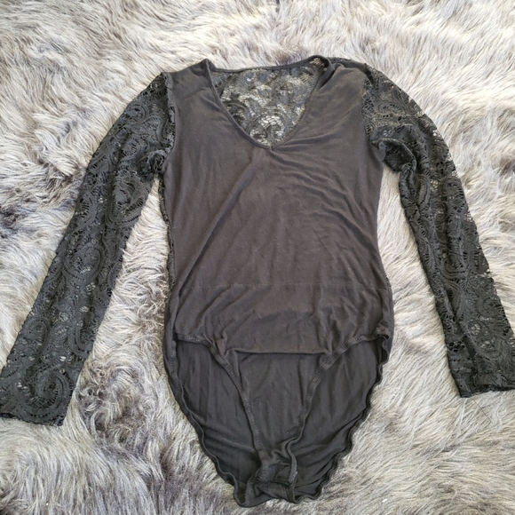 Lace Detail Bodysuit Top Fairycore Whimsigoth sz L - Picture 3 of 5